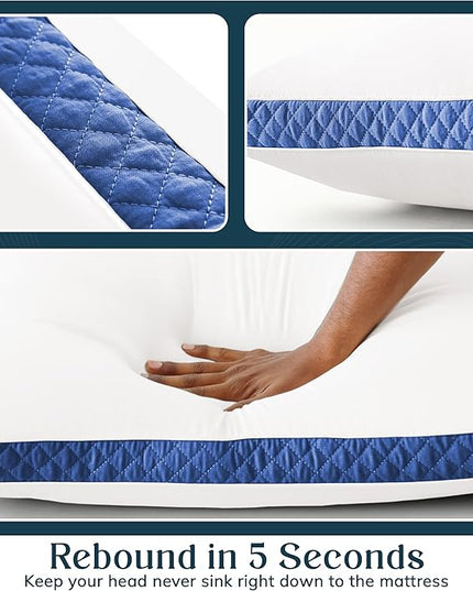 Lux Decor Bed Pillows for Sleeping - Pillows Queen Size Set of 2 - Hotel Quality Gusseted Down Alternative Pillows for Back, Stomach or Side Sleepers (Blue, 26x18) - LeafyLoom