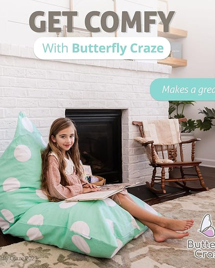 Butterfly Craze Bean Bag Chair Cover, Functional Toddler Toy Organizer, Fill with Stuffed Animals to Create a Jumbo, Comfy Floor Lounger for Boys or Girls, Stuffing Not Included, Aqua Polka Dots - LeafyLoom