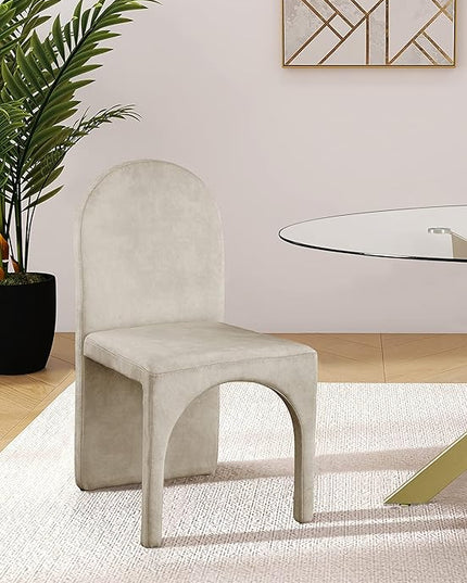 Meridian Furniture Summer Collection Modern | Contemporary Velvet Upholstered Dining Side Chair with Steel Frame, Set of 2, Stone - LeafyLoom