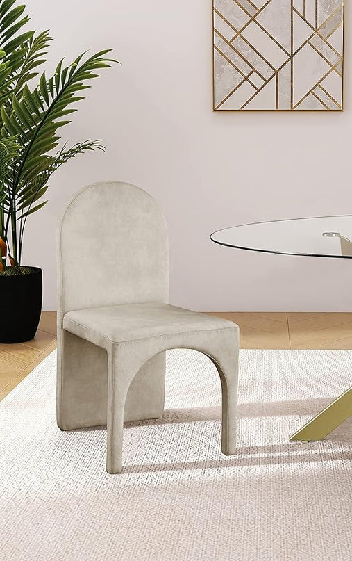 Meridian Furniture Summer Collection Modern | Contemporary Velvet Upholstered Dining Side Chair with Steel Frame, Set of 2, Stone - LeafyLoom