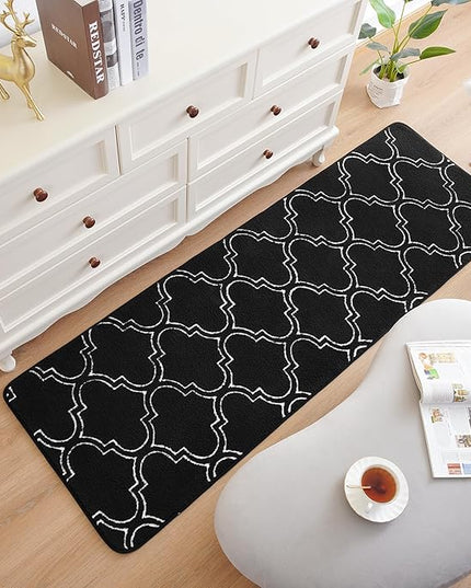 Chicrug Shag Geometric Modern Runner Rug for Bedroom, 2x6 Feet Memory Foam Indoor Hallway Runner Carpet, Fluffy Rug for Living Room Bedside Room Decor for Family, Black/White - LeafyLoom