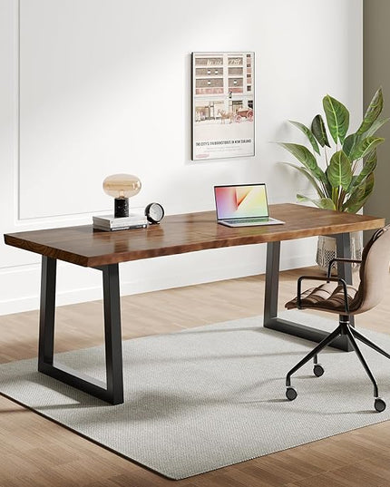 Solid Wood Computer Desk,Rustic Style 55-inch Large Office Desk- Modern Gaming Working for Home Office, Modern Simple Design, Ideal for Study, Writing, Dining - LeafyLoom