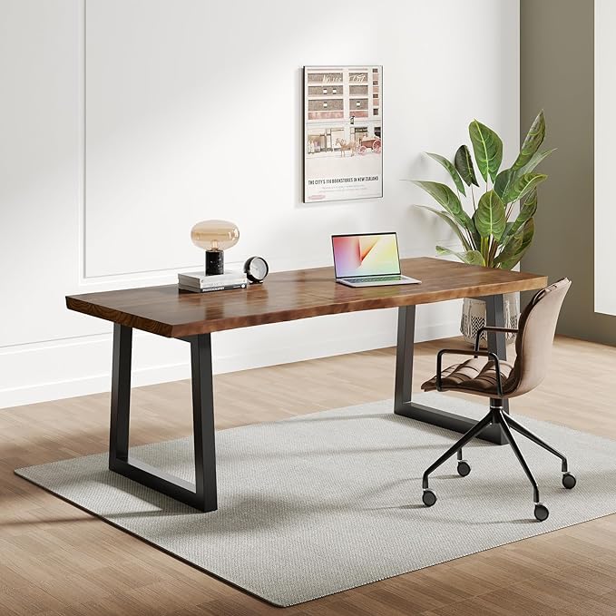 Solid Wood Computer Desk,Rustic Style 55-inch Large Office Desk- Modern Gaming Working for Home Office, Modern Simple Design, Ideal for Study, Writing, Dining - LeafyLoom