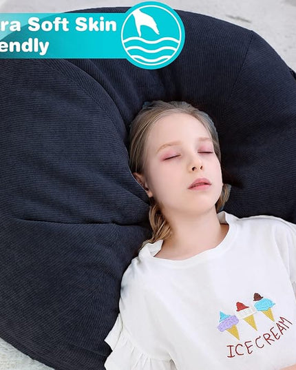 Bean Bag Chair Cover (No Filler) Stuffed Animal Storage for Kids .Soft Premium Corduroy Stuffable Beanbag for Organizing Children Plush Toys or Memory Foam Small 100L (Black) - LeafyLoom