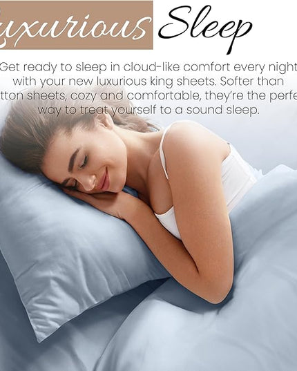 Linen Market Bed Sheets for King Size Bed (Light Blue) - Sleep Better Than Ever with These Soft and Cooling King Sheets - Deep Pocket Fits 16" Thick Beds - 4 Piece King Sheet Set - LeafyLoom