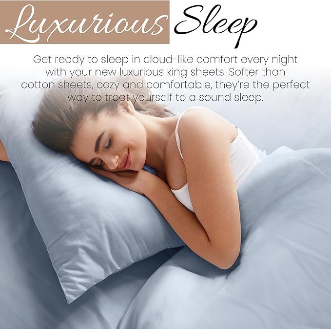 Linen Market Bed Sheets for King Size Bed (Light Blue) - Sleep Better Than Ever with These Soft and Cooling King Sheets - Deep Pocket Fits 16" Thick Beds - 4 Piece King Sheet Set - LeafyLoom