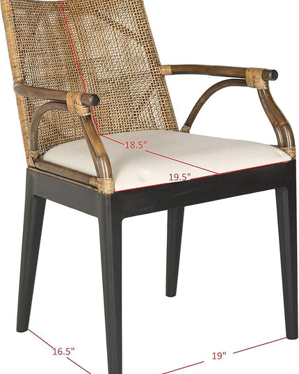 Safavieh Home Gianni Rattan Tropical Woven Arm Chair, Brown/Black - LeafyLoom