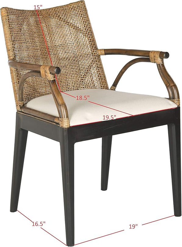Safavieh Home Gianni Rattan Tropical Woven Arm Chair, Brown/Black - LeafyLoom