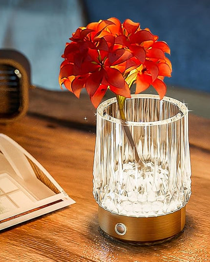 KOSTA Crystal Table Lamp Premium Vase Rechargeable Crystal Vase Lamp Heavy Handmade Modern Vases for Decor Home Bedroom Kitchen Office Living Room Birthday Gift - LeafyLoom