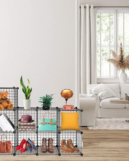 TUMUCUTE Wire Cube Storage Organizer, Metal Storage Shelves Bookshelf, Stackable Modular Closet Organizer for Bedroom Living Room, Office,Storage Shelves (9 Cubes, Iron) - LeafyLoom