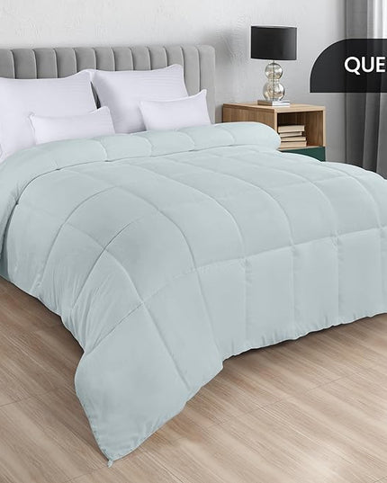 Utopia Bedding All Season 250 GSM Comforter - Plush Siliconized Fiberfill Comforters Queen Size - Box Stitched (Full/Queen, Light Gray) - LeafyLoom