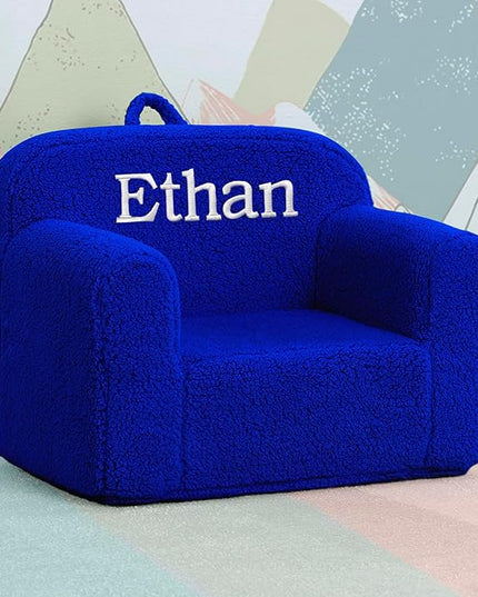Delta Children Personalized Sherpa Cozee Chair - Customize with Name – Foam Kids Chair for Ages 18 Months and Up, Royal Blue - LeafyLoom