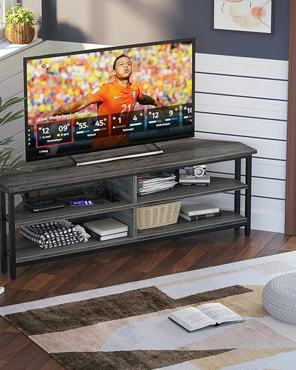 Unikito Corner TV Stand with Power Outlet, Corner Entertainment Center Media TV Console Table with 4 Open Storage Cabinet Shelve Wood TV Stand for Living Room For 55 inch TV, Gray Oak - LeafyLoom