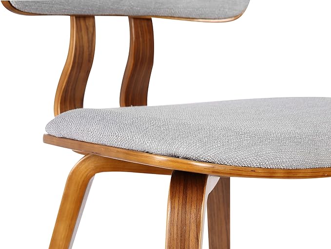 Armen Living Jaguar Mid Century Modern Dining Accent Chair for Kitchen Table Desk Vanity in Grey Fabric and Walnut Wood Finish - LeafyLoom
