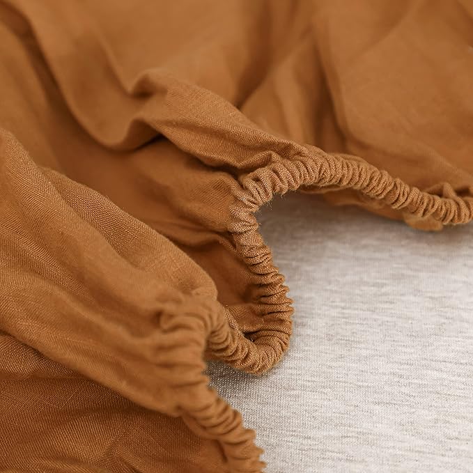 Simple&Opulence 100% Linen Sheet Set Solid Color-4 Pcs Washed French Linen Bed Sheets(1 Flat Sheet,1 Fitted Sheet,2 Pillowcases)-Breathable Bedding Set (Rust, King) - LeafyLoom