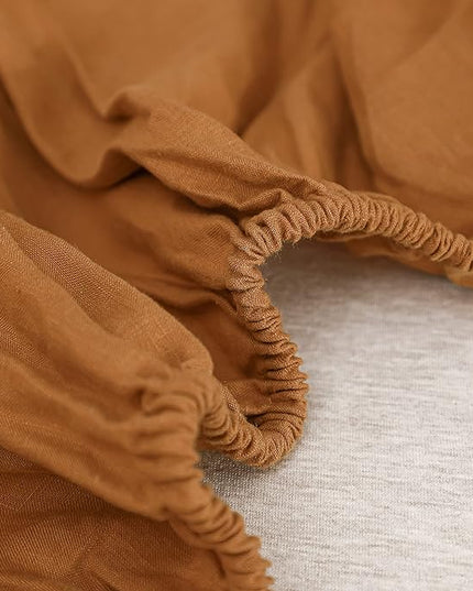 Simple&Opulence 100% Linen Sheet Set Solid Color- 6 Pcs Washed French Flax Bed Sheets (1 Flat Sheet, 1 Fitted Sheet, 4 Pillowcases) - Breathable Home Collection (Basic Rust, Queen) - LeafyLoom
