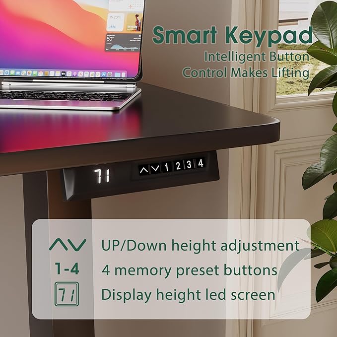 Electric Standing Desk 48 Inch, Ergonomic Height Adjustable Table with T-Shaped Metal Bracket Modern Computer Workstations for Home Office, Black - LeafyLoom