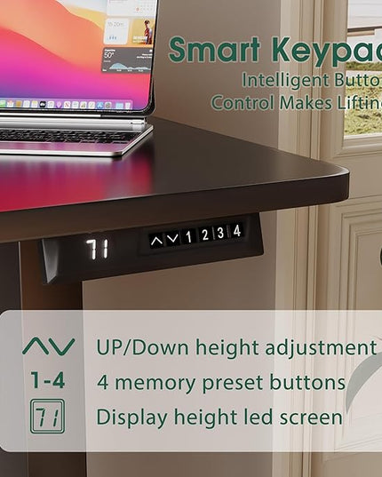 Electric Standing Desk 40 Inch, Ergonomic Height Adjustable Table with T-Shaped Metal Bracket Modern Computer Workstations for Home Office, Black - LeafyLoom