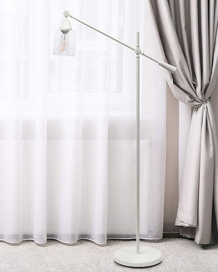 Elegant Designs LF1030-WHT Pivot Arm Glass Shade Floor Lamp, White - LeafyLoom