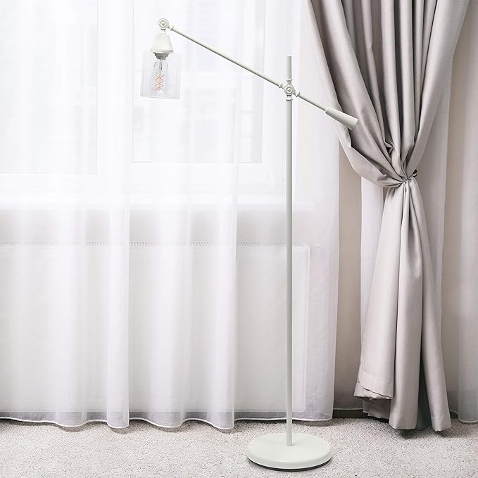 Elegant Designs LF1030-WHT Pivot Arm Glass Shade Floor Lamp, White - LeafyLoom
