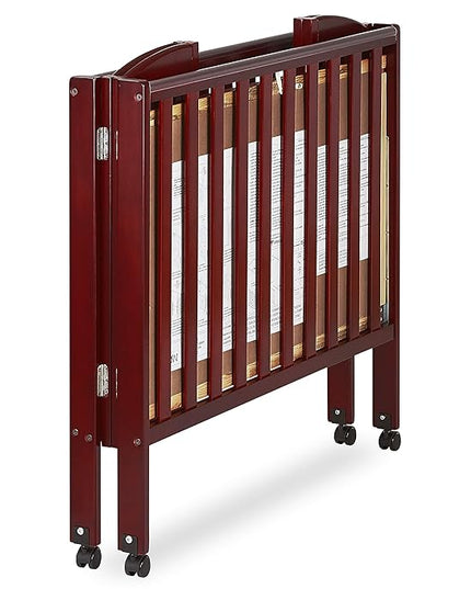 Dream On Me 3 in 1 Portable Folding Stationary Side Crib in Cherry, Greenguard Gold Certified, Safety Wheel with Locking Casters, Convertible, 3 Mattress Heights - LeafyLoom