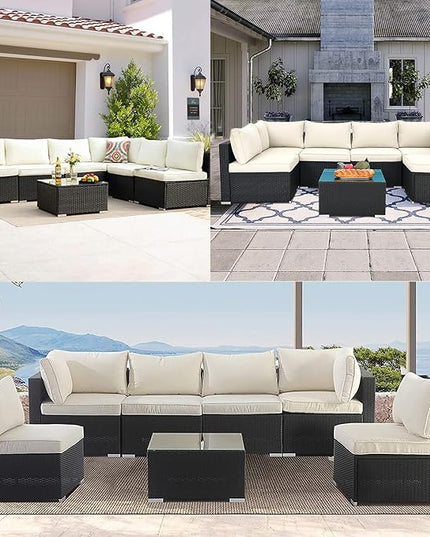 ClawsCover 14Pack Outdoor Patio Seat and Back Cushions Replacement Covers Fit for 7Pieces 6-Seater Wicker Rattan Sectional Couch Chair Furniture Set,Cream-Include Cover Only (Large) - LeafyLoom