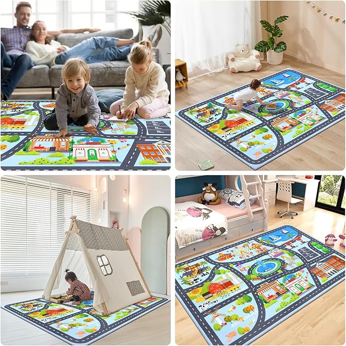 HEBE Kids Play Rug 4'x6' ABC Alphabet Numbers Shapes Educational Kid Area Rug Washable Baby Crawling Mat Non Slip Kid Play Mat Carpet for Girl Boy Bedroom Playroom - LeafyLoom