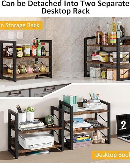 Small Bookshelf with Drawer: 4-Tier Wood Book shelf Industrial Narrow Bookcase Storage Organizer Metal Stackable shelves for Desktop Bedroom Living Room Home Office (Rustic Brown) - LeafyLoom