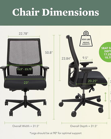 HON Ignition 2.0 Ergonomic Office Chair - Tilt Recline, Swivel Wheels, Comfortable for Long Hours in Home Office & Task Work, Executive - LeafyLoom