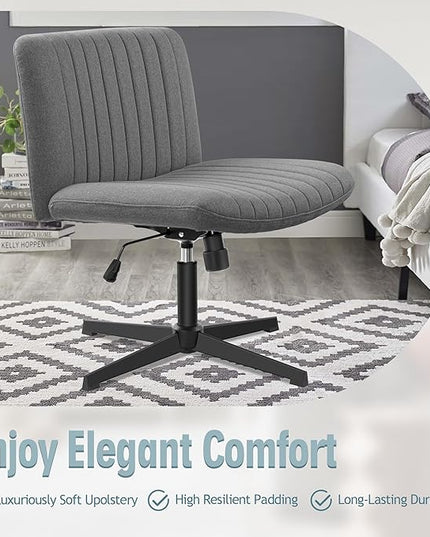 Armless Office Chair no Wheels, Ergonomic Wide Seat Swivel Desk Chair, Height Adjustable Cross Legged Comfortable Computer Chair for Living Room, Vanity Accent Chair Darkgray - LeafyLoom
