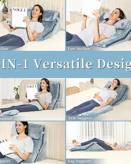 Bed Wedge Pillow for Sleeping 3PCS, 20-in-1 Adjustable Memory Foam Wedge Pillow for Acid Reflux, 3-in-1 Incline Wedge Pillow for After Surgery, Snoring, Back Pain(Dark Grey) - LeafyLoom