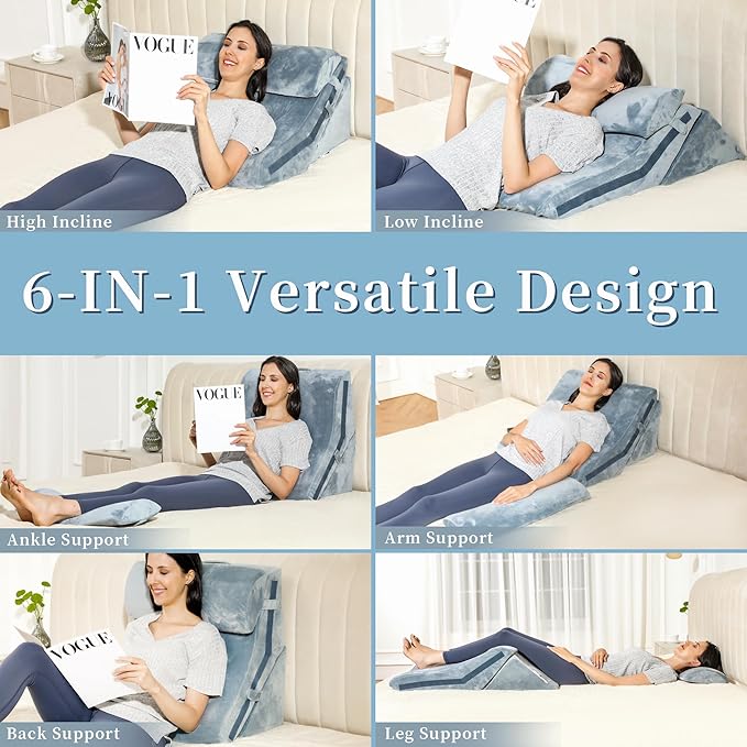 Bed Wedge Pillow for Sleeping 3PCS, 20-in-1 Adjustable Memory Foam Wedge Pillow for Acid Reflux, 3-in-1 Incline Wedge Pillow for After Surgery, Snoring, Back Pain(Dark Grey) - LeafyLoom