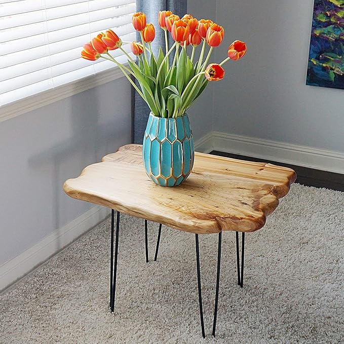 WELLAND Natural Edge Coffee Table, Small Square Cedar Wood Table, 28x20.5x20.5 inches, Unfinished - LeafyLoom