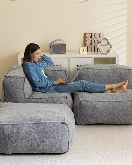 HIGOGOGO Modular Sectional Bean Bag Sofa Chair, Bean Bag Couch with Foam Chunk Filling, Removable & Washable Sherpa Cover, Floor Sofa for Family Living Room Bedroom, Type I - LeafyLoom
