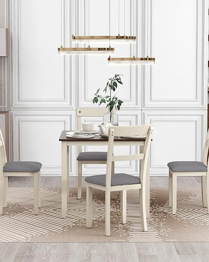 NicBex Small Dining Table Set for 4 Breakfast Nook Table Set 5 Piece Dining Table Set Industrial Wooden Kitchen Table and 4 Chairs for Dining Room, Living Room, Brown + Cottage White - LeafyLoom