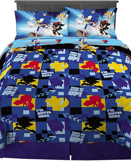 Franco Kids Bedding Super Soft Comforter and Sheet Set, 5 Piece Full Size, Sonic the Hedgehog - LeafyLoom