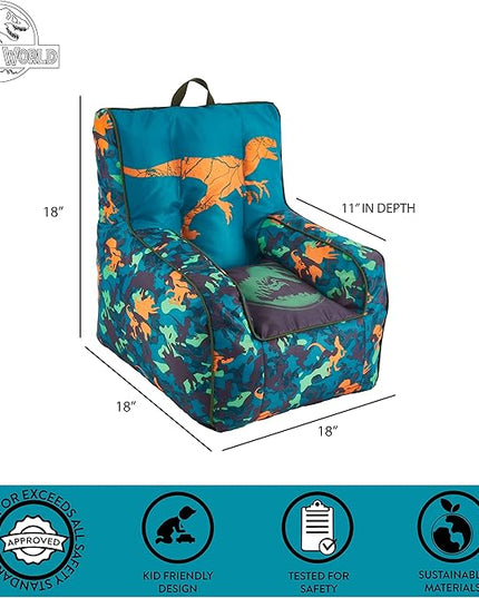 Idea Nuova Jurassic World 2 Kids Nylon Bean Bag Chair with Piping & Top Carry Handle, Blue, 18" H x 18" W - LeafyLoom