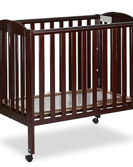3 in 1 Portable Folding Stationary Side Crib in Espresso, Greenguard Gold Certified , 41x26x40 Inch (Pack of 1) - LeafyLoom