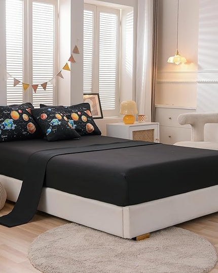 6 Pcs Solar System Comforter Set Full Outer Space Bedding Set Universe Planets Theme Comforter for Boys Kids Ultra-Soft (1 Comforter, 2 Pillowcases, 1 Flat Sheet, 1 Fitted Sheet,1 Pillowcover) - LeafyLoom