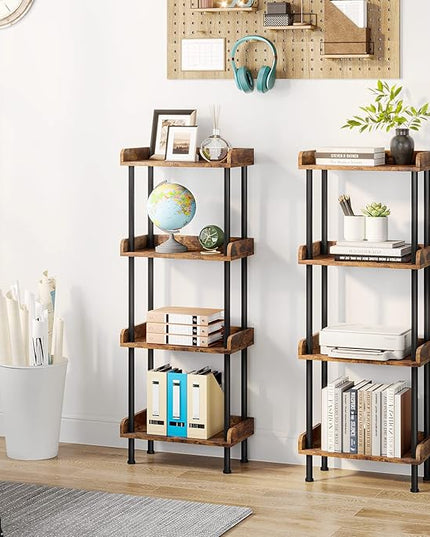Bookcase 4 Tier Bookshelf, Vintage Small Bookshelf for Small Spaces, Wooden Book Shelf Small Bookcase for Living Room Bedroom - LeafyLoom