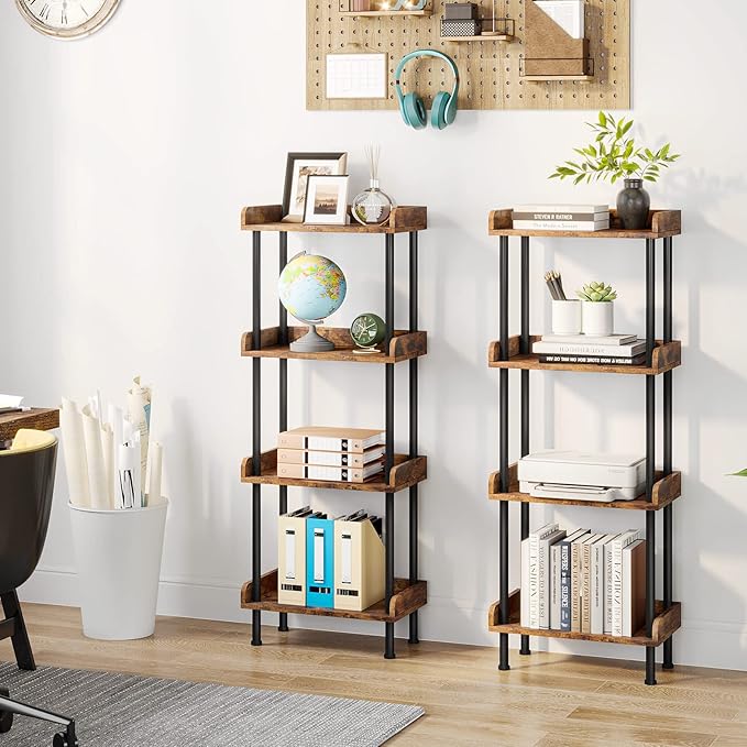 Bookcase 4 Tier Bookshelf, Vintage Small Bookshelf for Small Spaces, Wooden Book Shelf Small Bookcase for Living Room Bedroom - LeafyLoom