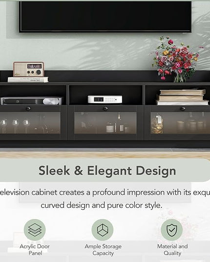 Merax Sleek & Modern Design TV Stand with Acrylic Board Door and Black Handles, Chic Elegant Media Console for Television Up to 65", Ample Storage Space Cabinet, 63.0 inch Length - LeafyLoom