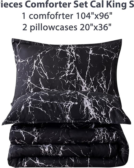 Litanika Black Marble Comforter California King(104x96lnch), 3 Pieces(1 Marble Comforter and 2 Pillowcases) Soft Microfiber Comforter Bedding Set for Men and Women - LeafyLoom