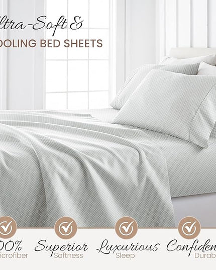 Linen Market 4 Piece Queen Bedding Sheet Set (Gray Scallops) - Sleep Better Than Ever with These Ultra-Soft & Cooling Bed Sheets for Your Queen Size Bed - Deep Pocket Fits 16" Mattress - LeafyLoom