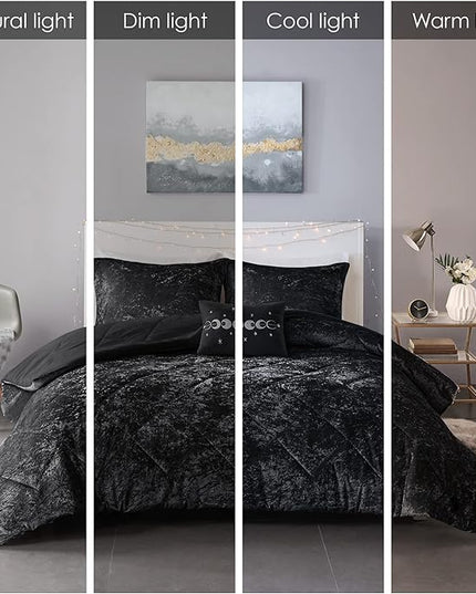 Intelligent Design King Comforter Set, Velvet Comforter Set , Luxury Diamond Quilting Comforter Set, Fluffy Comforter Bed Set with Decorative Pillowand 2 Shams, 4 Piece Black, King/ Cal King - LeafyLoom