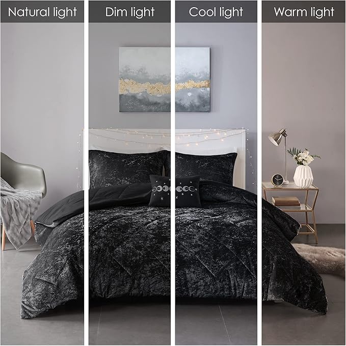 Intelligent Design Twin Comforter Set, Velvet Comforter Set , Luxury Diamond Quilting Comforter Set, Fluffy Comforter Bed Set with Decorative Pillowand 1 Sham, 3 Piece Black, Twin/Twin XL - LeafyLoom