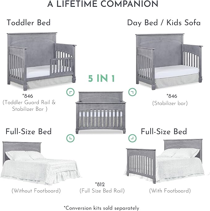 Evolur Santa Fe 5-in-1 Convertible Crib, Storm Grey - LeafyLoom