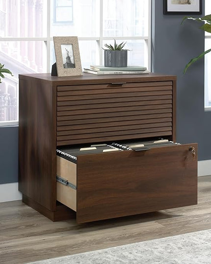 Sauder Englewood Lateral file, L: 30.87" x W: 19.29" x H: 29.25", Spiced Mahogany finish - LeafyLoom