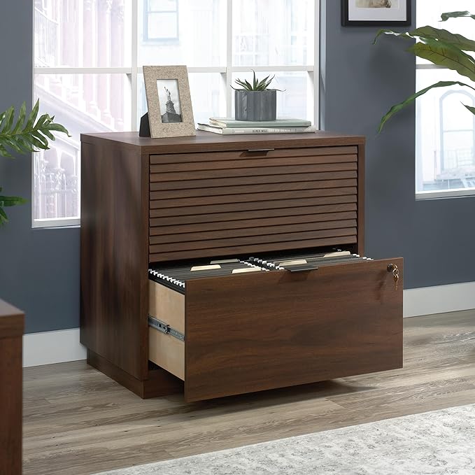 Sauder Englewood Lateral file, L: 30.87" x W: 19.29" x H: 29.25", Spiced Mahogany finish - LeafyLoom
