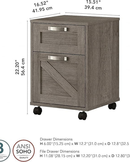 Bush Furniture Knoxville 2 Drawer Mobile File Cabinet, Rolling Document Storage for Home Office, Restored Gray - LeafyLoom